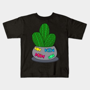 Cute Cactus Design #121: Cacti In A Trick Or Treat Halloween Pot Kids T-Shirt